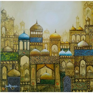 Javed Qamar, 15 x 15 inch, Acrylic on Canvas, Calligraphy Painting, AC-JQ-198